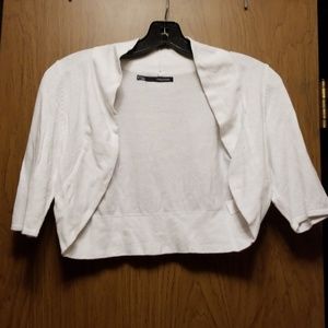 Maurice's small white cropped open cardigan